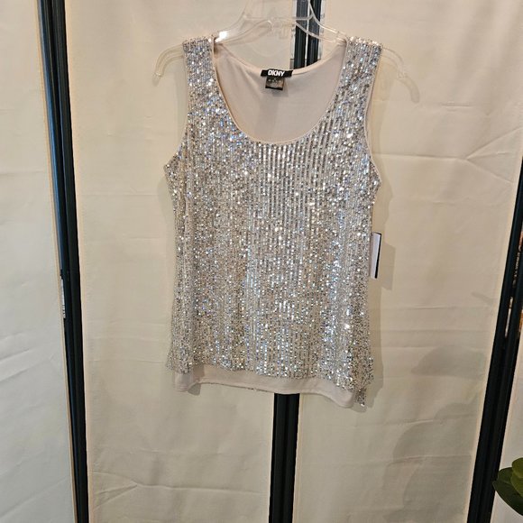 Dkny Tops - DKNY Petite Medium Sequin-covered scoop neck tank top.